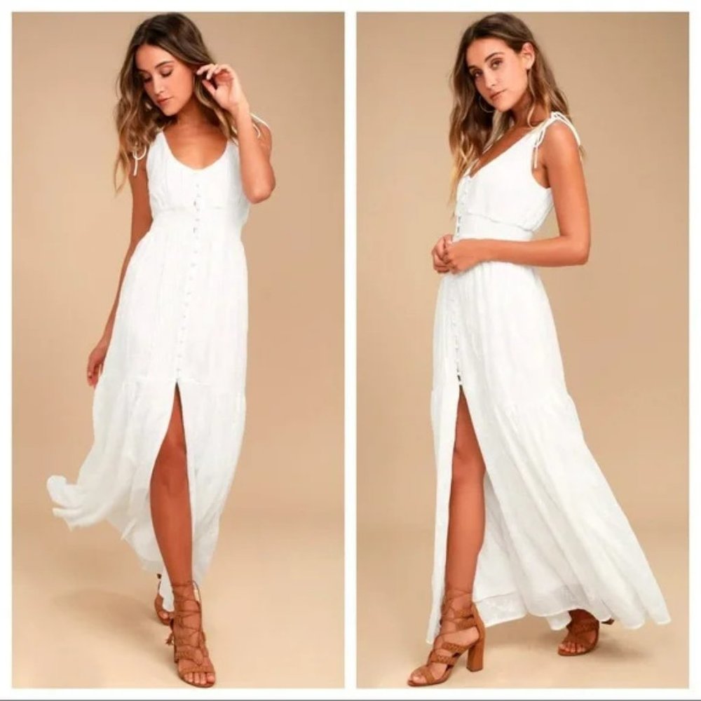 NWT Lulus Time Well Spent White Embroidered Maxi Dress.  SZ S